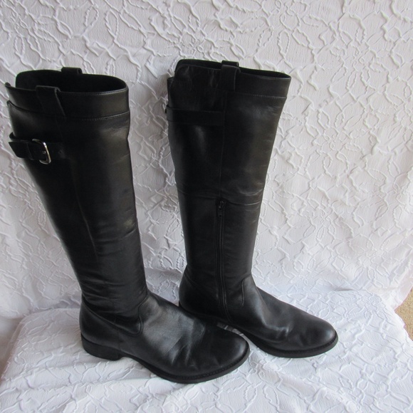Soft Black Leather Boots 9 Womens Knee High Buckles Zips - Picture 3 of 15